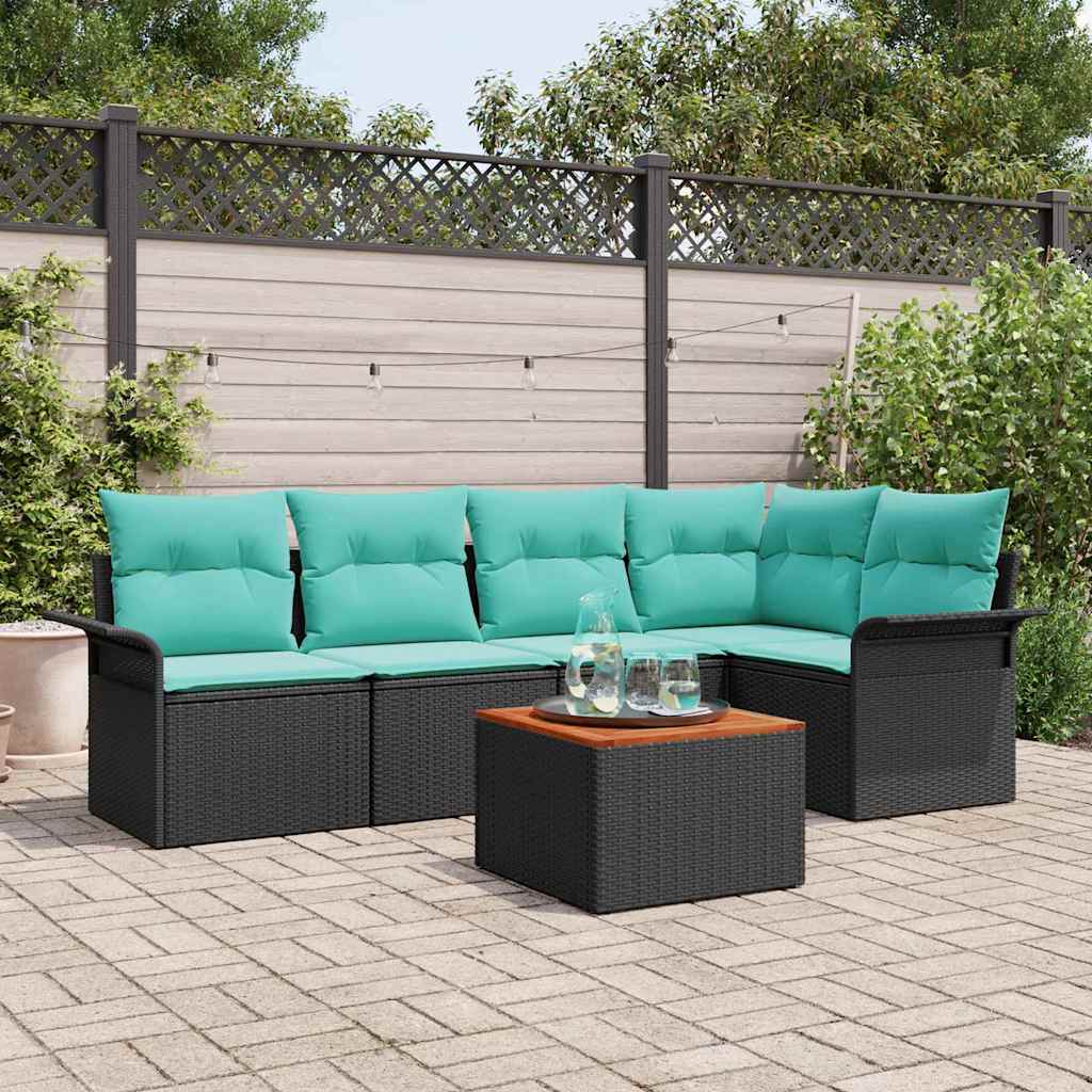 Gartensofa-set 6 Stk. 5-Sitzanzahl Schwarz und Türkis