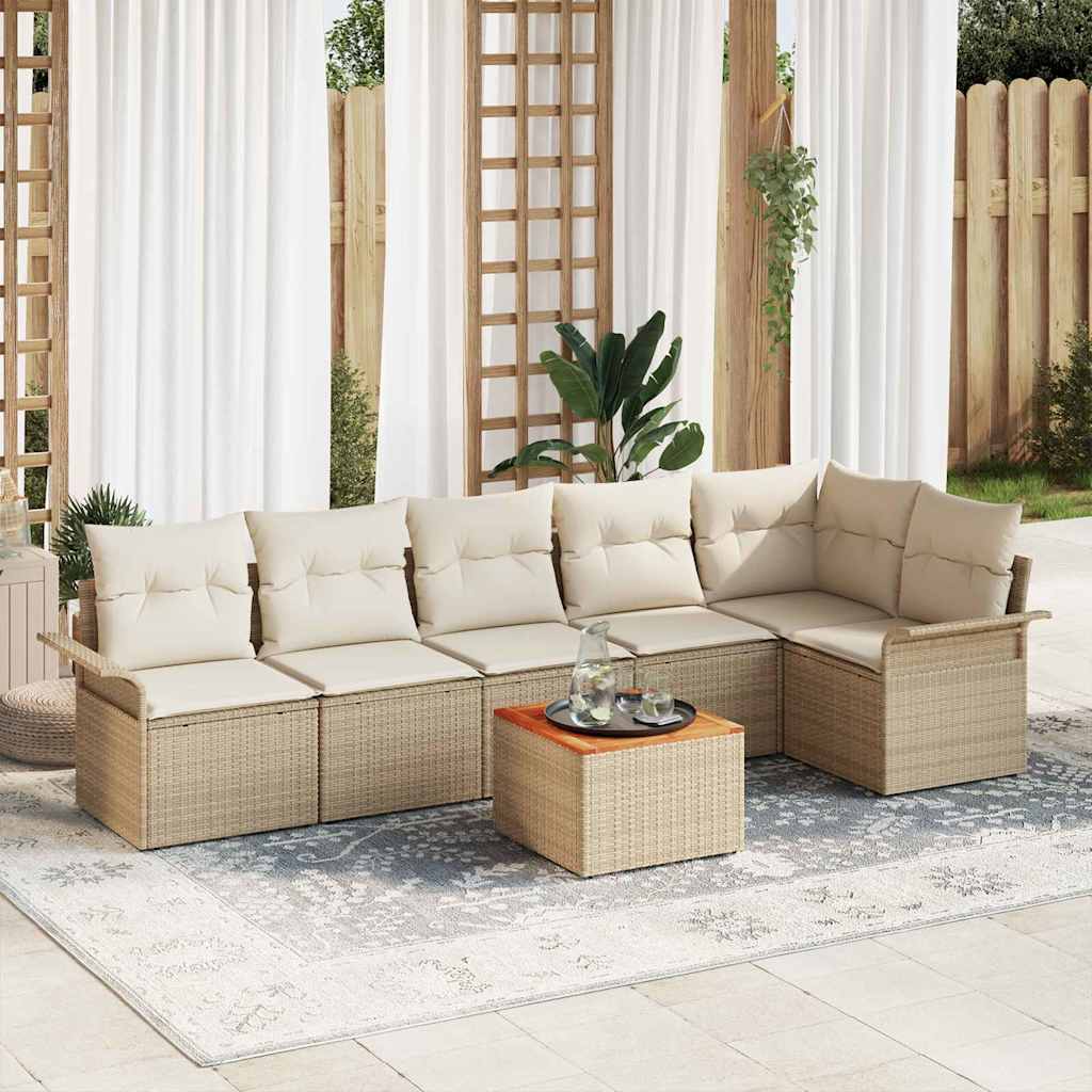 Gartensofa-set 7 stk. 6-Sitzanzahl Beige und Creme Poly-Rattan