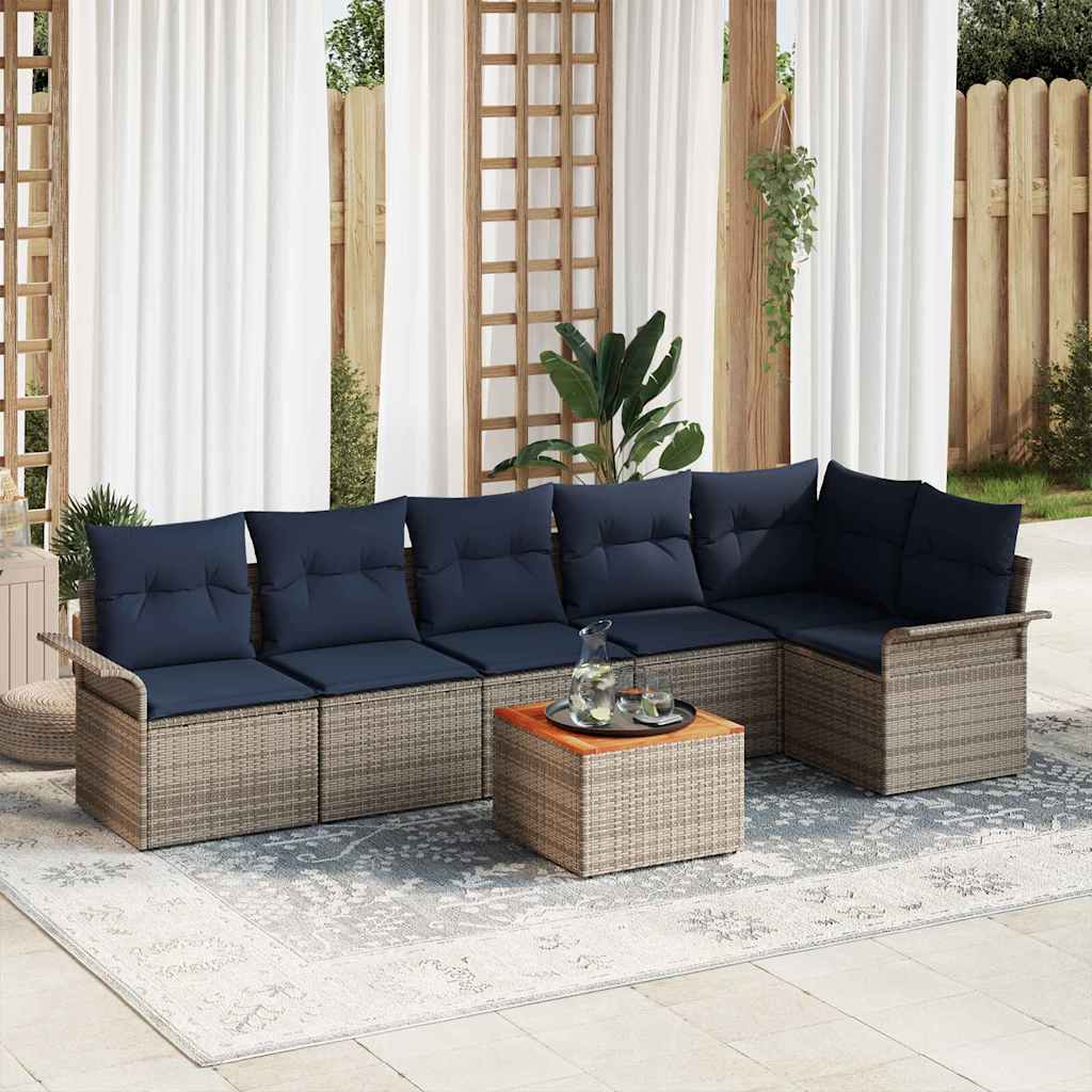 Gartensofa-set 7 Stk. 6-Sitzanzahl Grau und Marineblau