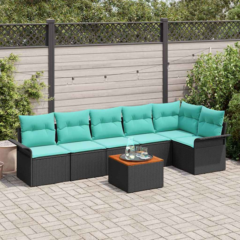 Gartensofa-set 7 Stk. 6-Sitzanzahl Schwarz und Türkis
