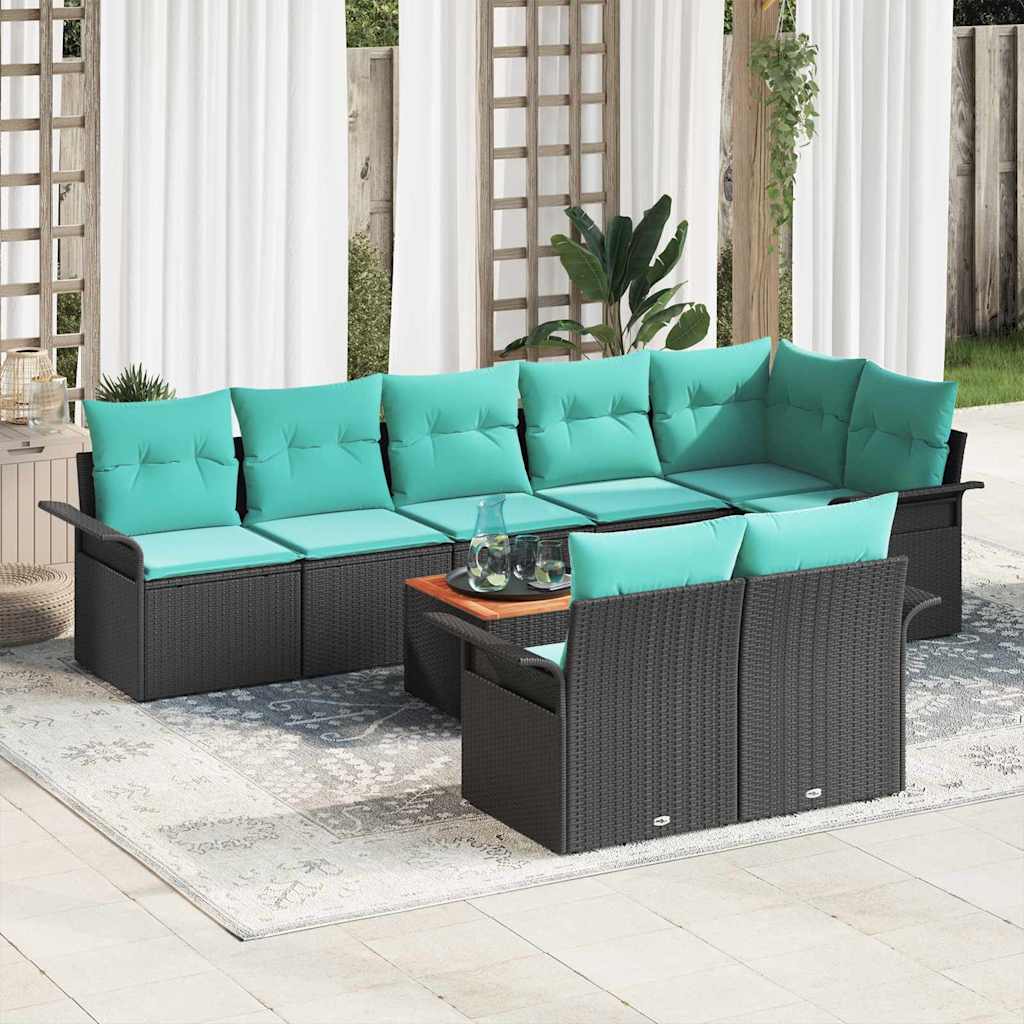 Gartensofa-set 9 Stk. 8-Sitzanzahl Schwarz und Türkis