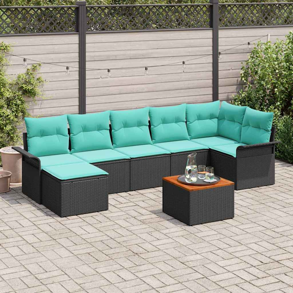 Gartensofa-set 8 stk. Schwarz und Türkis Poly-Rattan