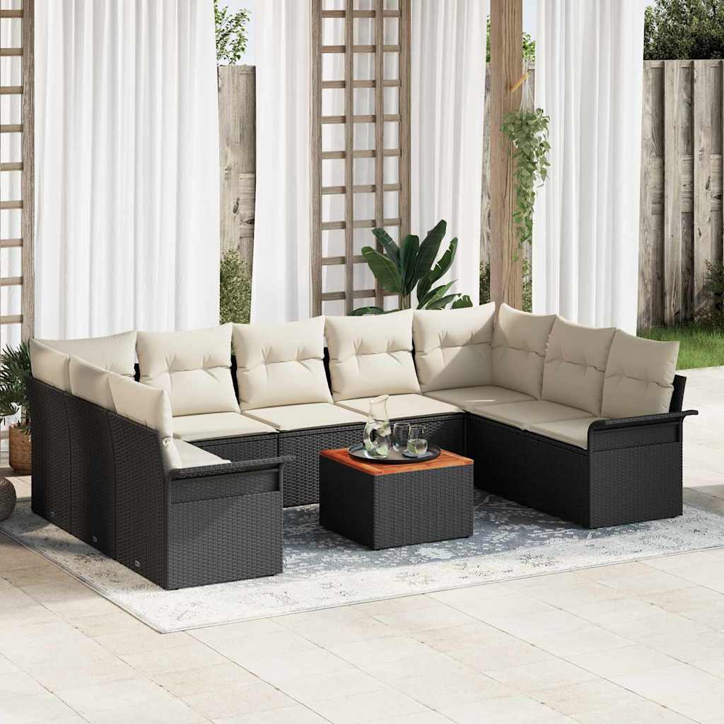 Gartensofa-set 10 Stk. 9-Sitzanzahl Schwarz und Creme