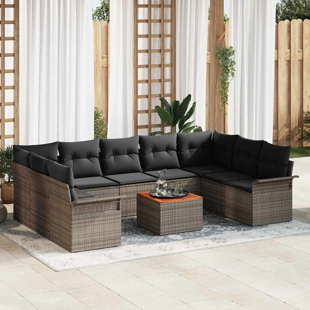 Gartensofa-set 10 Stk. 9-Sitzanzahl Grau Poly-Rattan