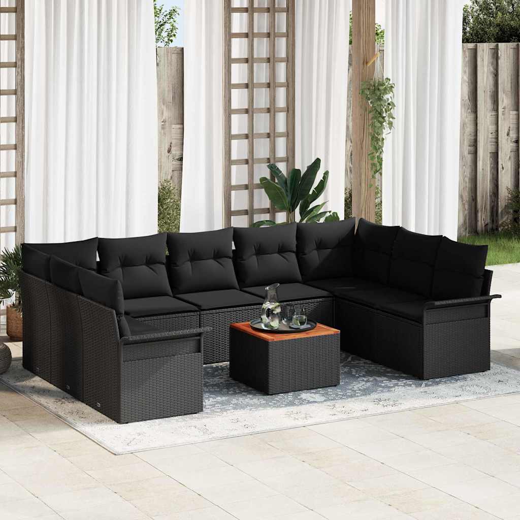 Gartensofa-set 10 Stk. 9-Sitzanzahl Schwarz Poly-Rattan