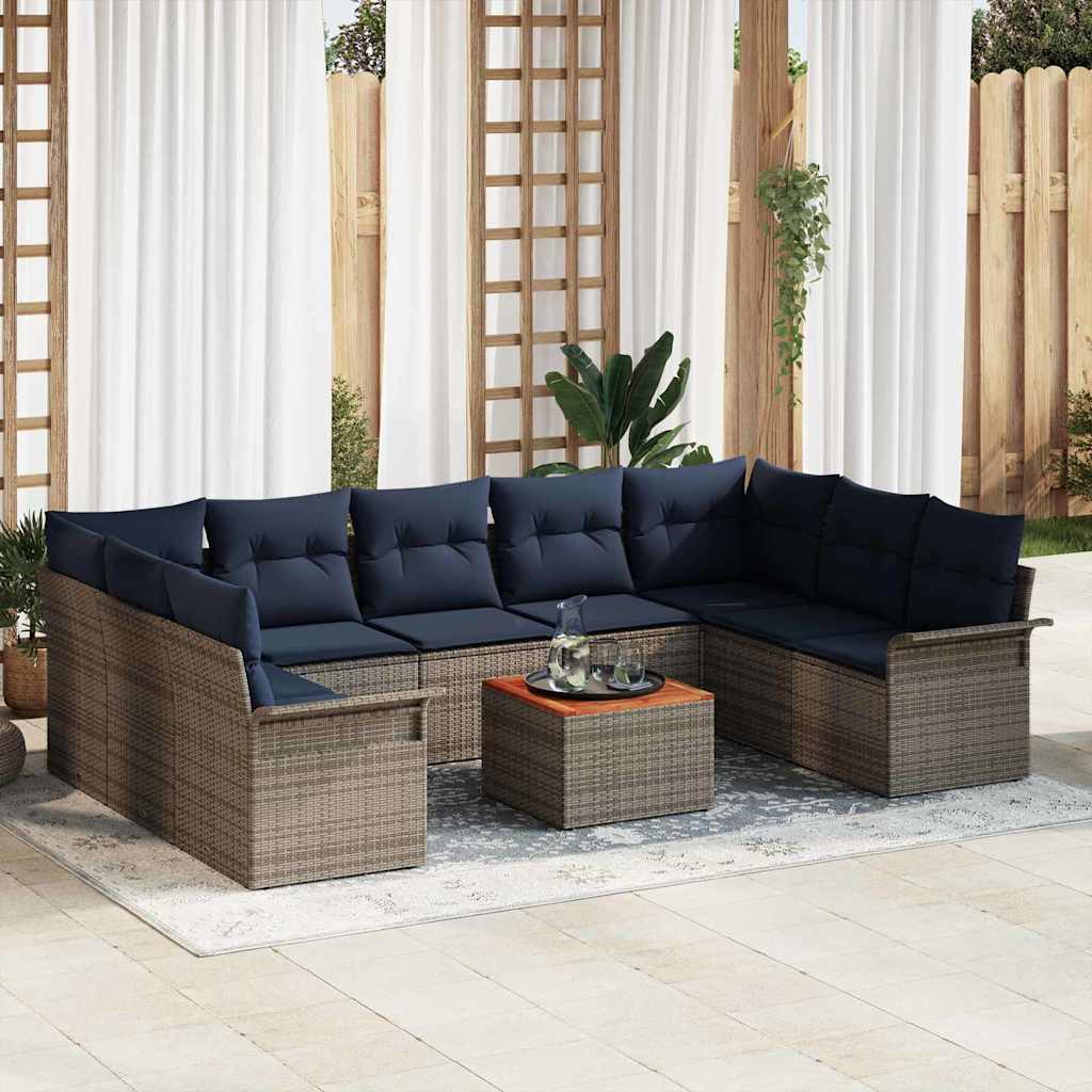 Gartensofa-set 10 Stk. 9-Sitzanzahl Grau und Marineblau