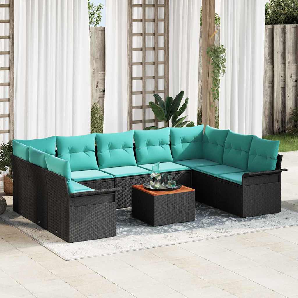 Gartensofa-set 10 Stk. 9-Sitzanzahl Schwarz und Türkis