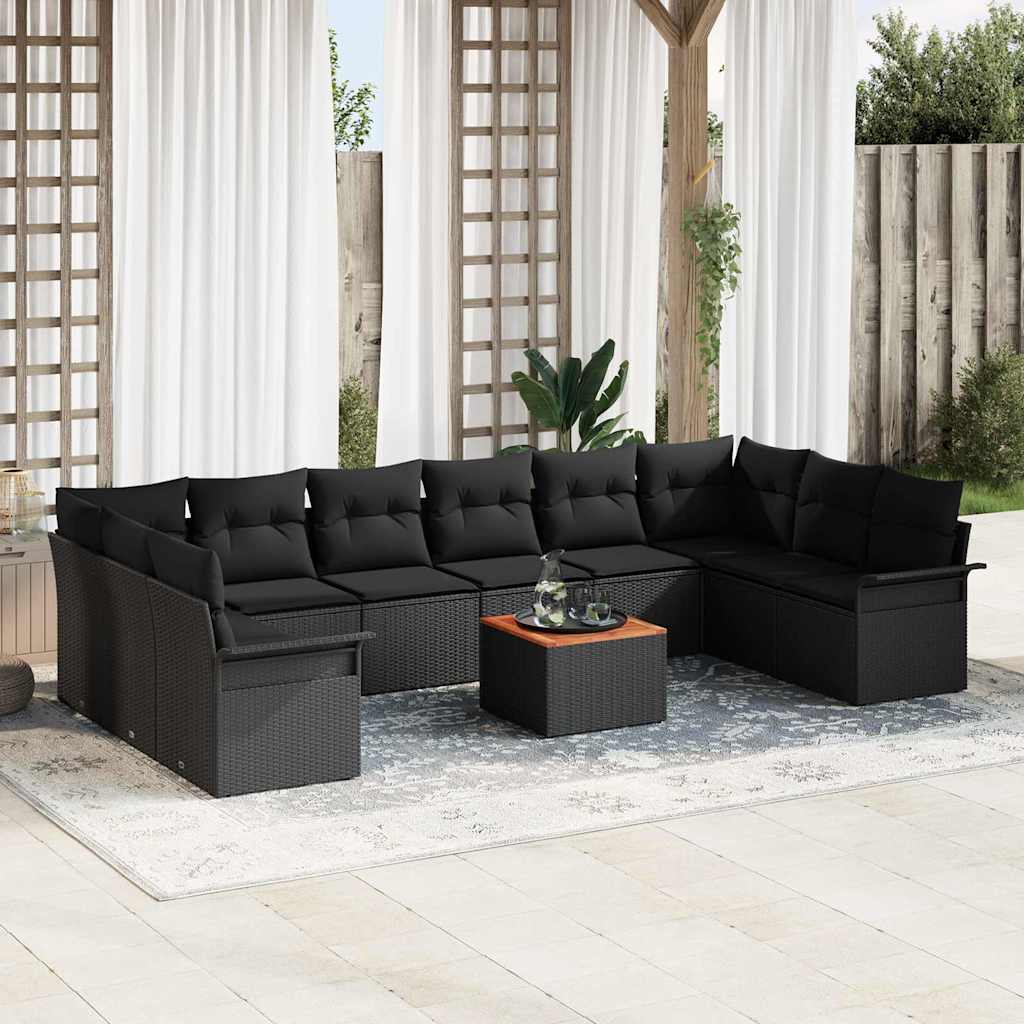 Gartensofa-set 11 Stk. 10-Sitzanzahl Schwarz Poly-Rattan