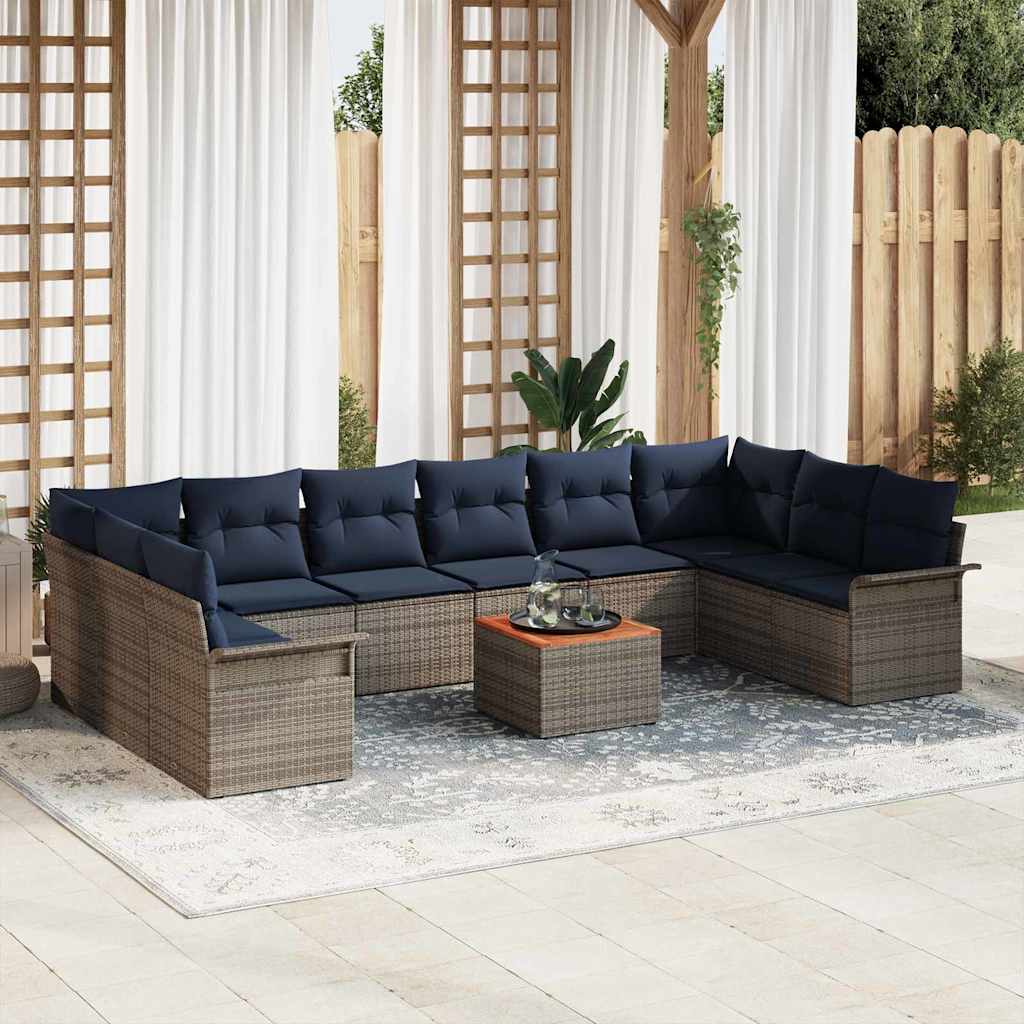 Gartensofa-set 11 Stk. 10-Sitzanzahl Grau und Marineblau