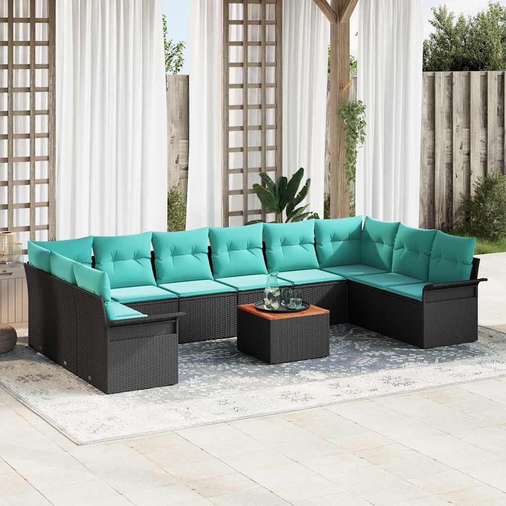 Gartensofa-set 11 Stk. 10-Sitzanzahl Schwarz und Türkis