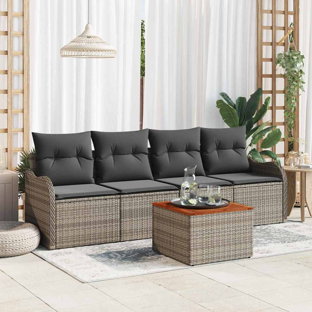 Gartensofa-set 5 Stk. 4-Sitzanzahl Grau Poly-Rattan