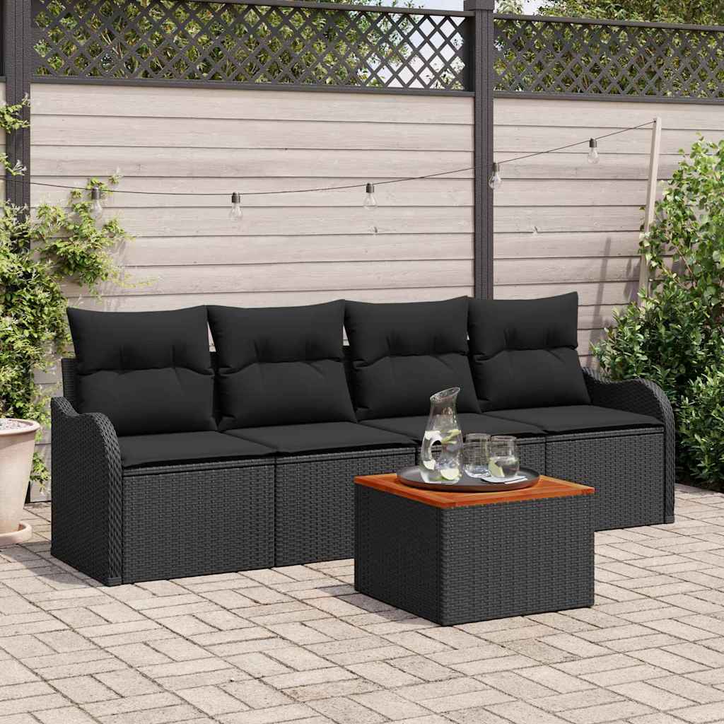 Gartensofa-set 5 Stk. 4-Sitzanzahl Schwarz Poly-Rattan