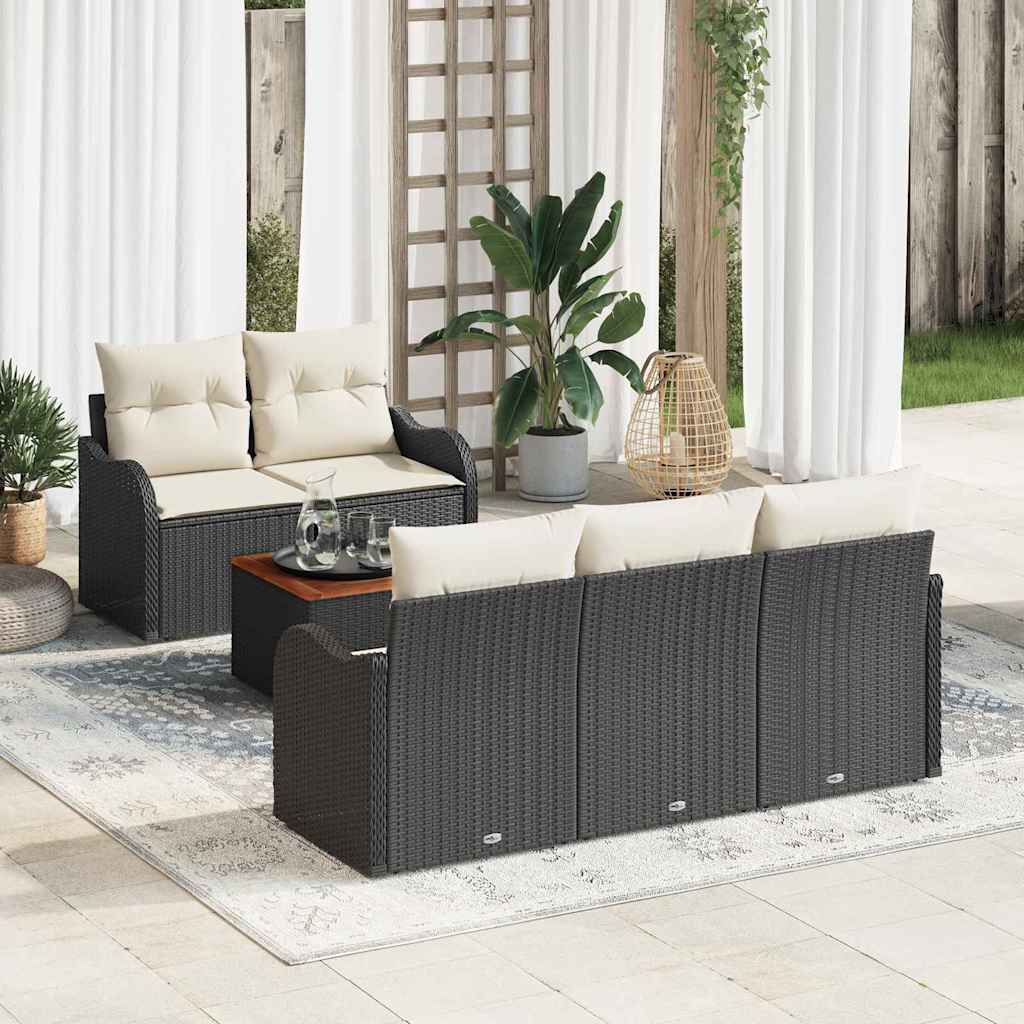 Gartensofa-set 6 stk. 5-Sitzanzahl Schwarz und Creme