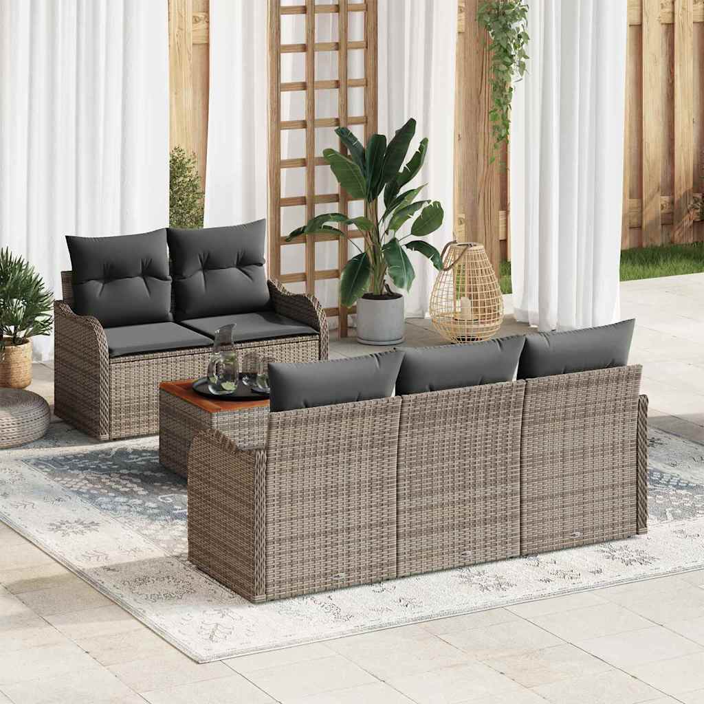 Gartensofa-set 6 stk. 5-Sitzanzahl Grau Poly-Rattan