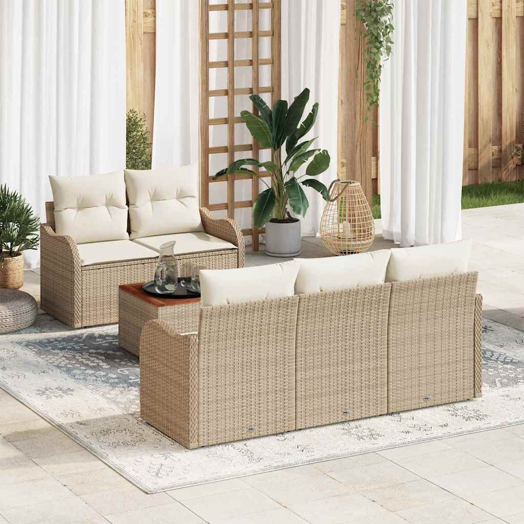 Gartensofa-set 6 stk. 5-Sitzanzahl Beige und Creme Poly-Rattan