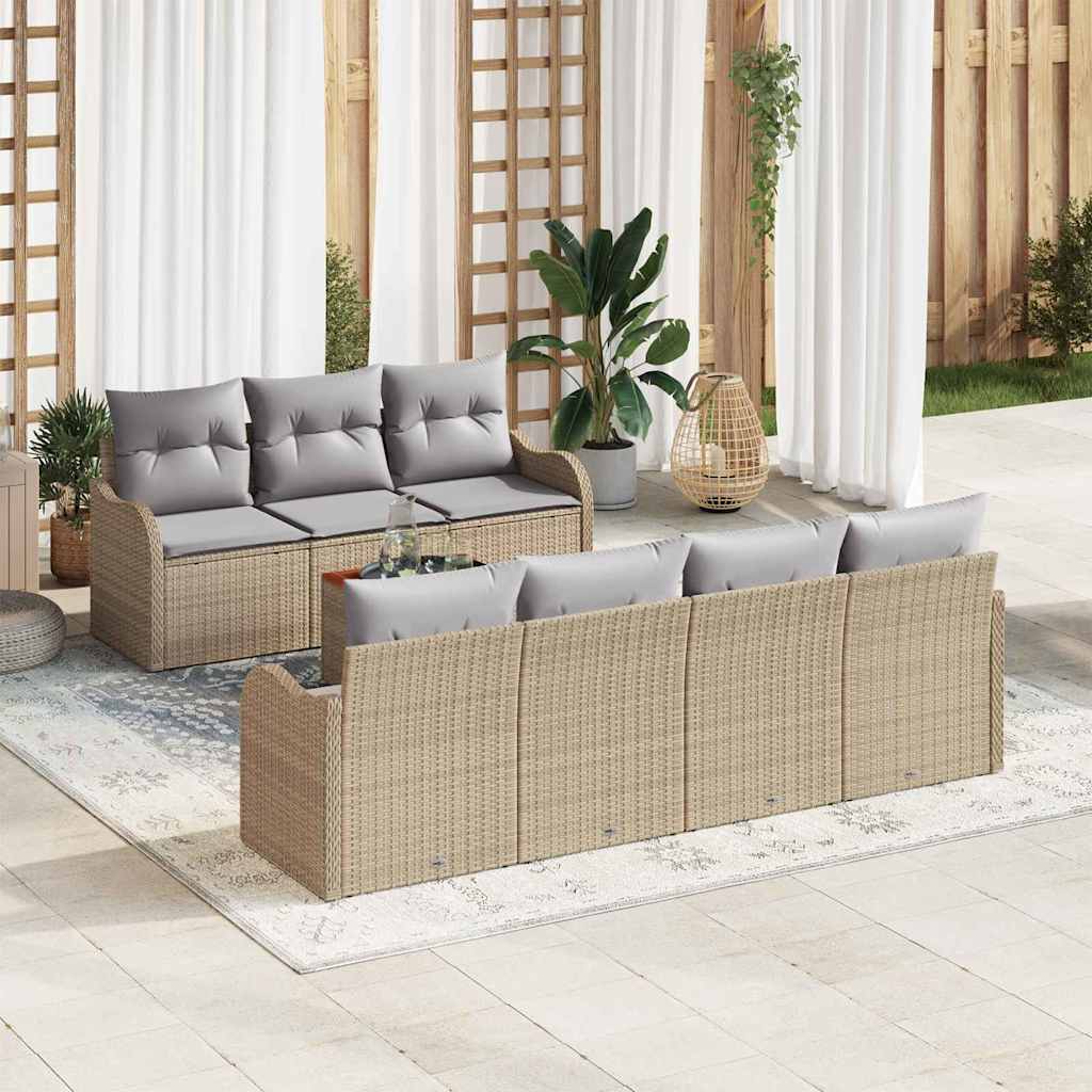 Gartensofa-set 8 stk. Beige und Hellgrau Poly-Rattan
