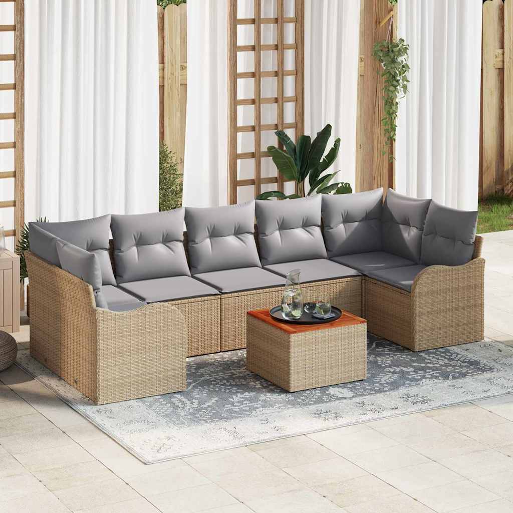 Gartensofa-set 8 stk. Beige und Hellgrau Poly-Rattan
