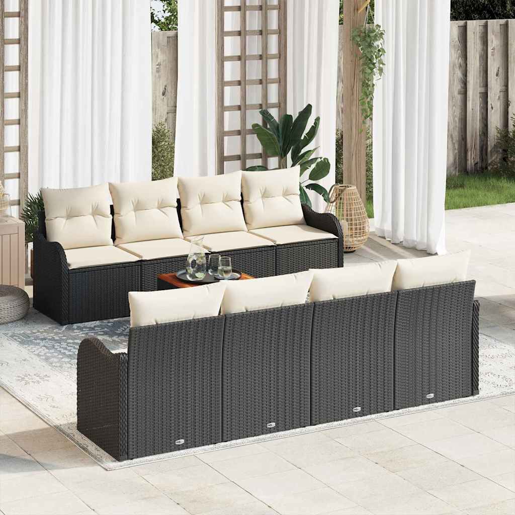Gartensofa-set 9 stk. Schwarz und Creme Poly-Rattan