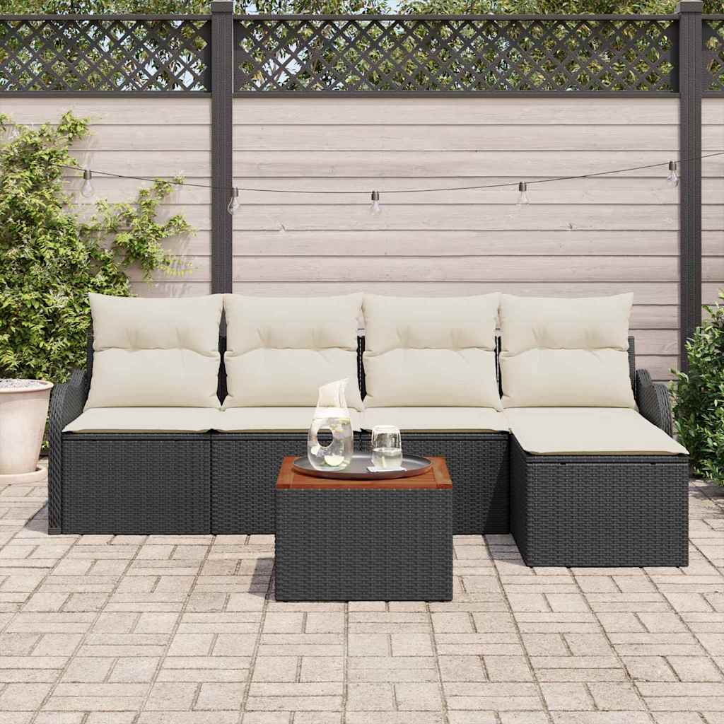 Gartensofa-set 6 stk. Schwarz und Creme Poly-Rattan