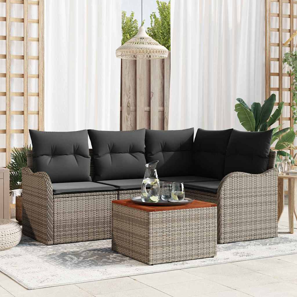 Gartensofa-set 5 stk. Grau Poly-Rattan