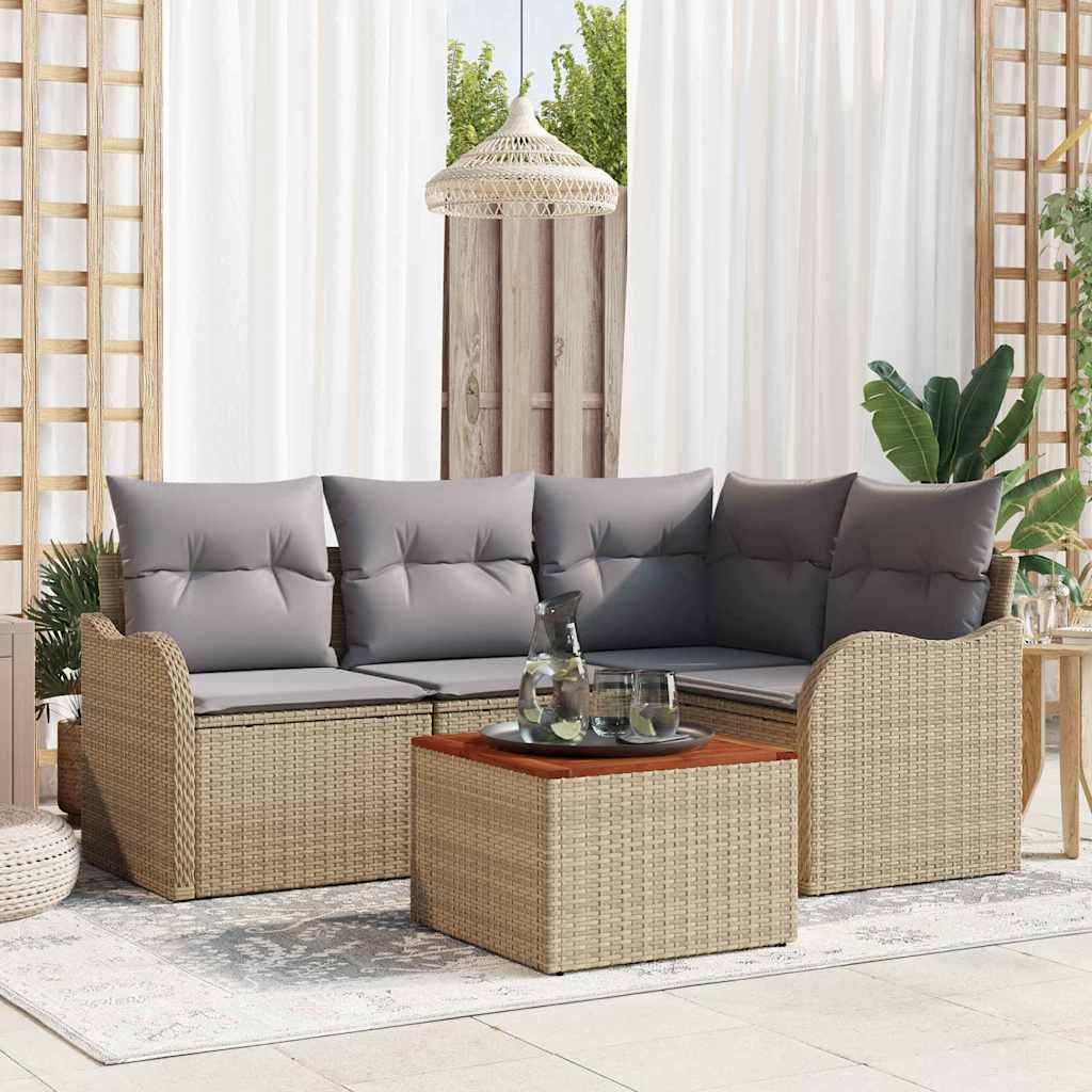 Gartensofa-set 5 stk. Beige und Hellgrau Poly-Rattan