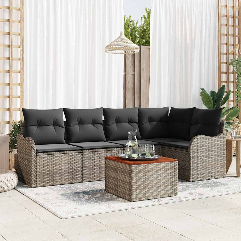 Gartensofa-set 6 stk. Grau Poly-Rattan
