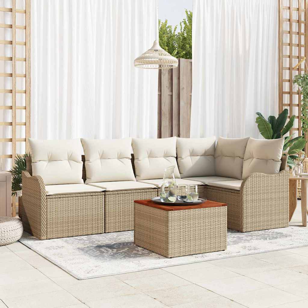 Gartensofa-set 6 stk. Beige und Creme Poly-Rattan
