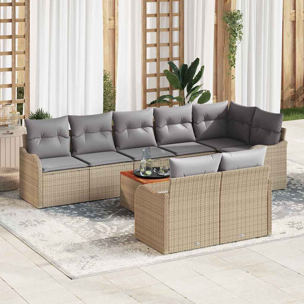 Gartensofa-set 9 stk. Beige und Hellgrau Poly-Rattan