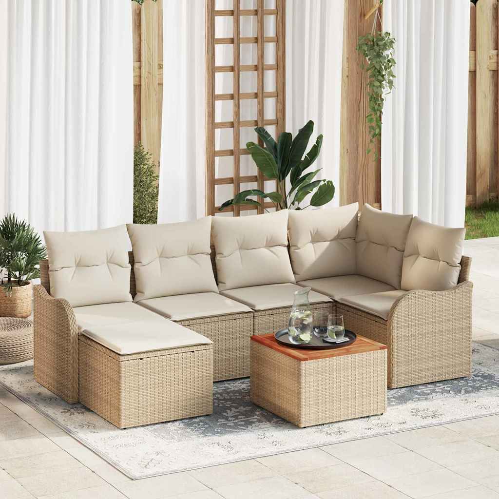 Gartensofa-set 7 stk. Beige und Creme Poly-Rattan
