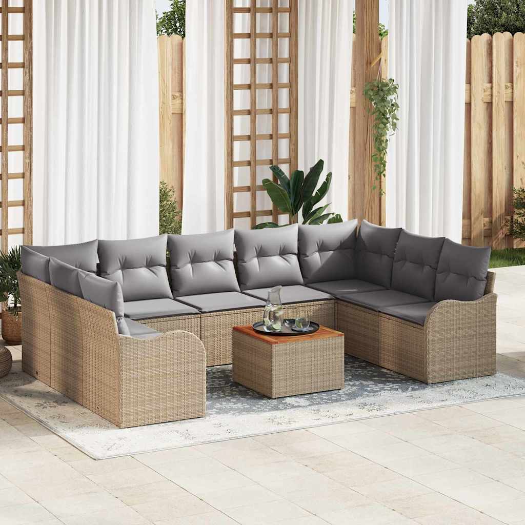 Gartensofa-set 10 stk. Beige und Hellgrau Poly-Rattan