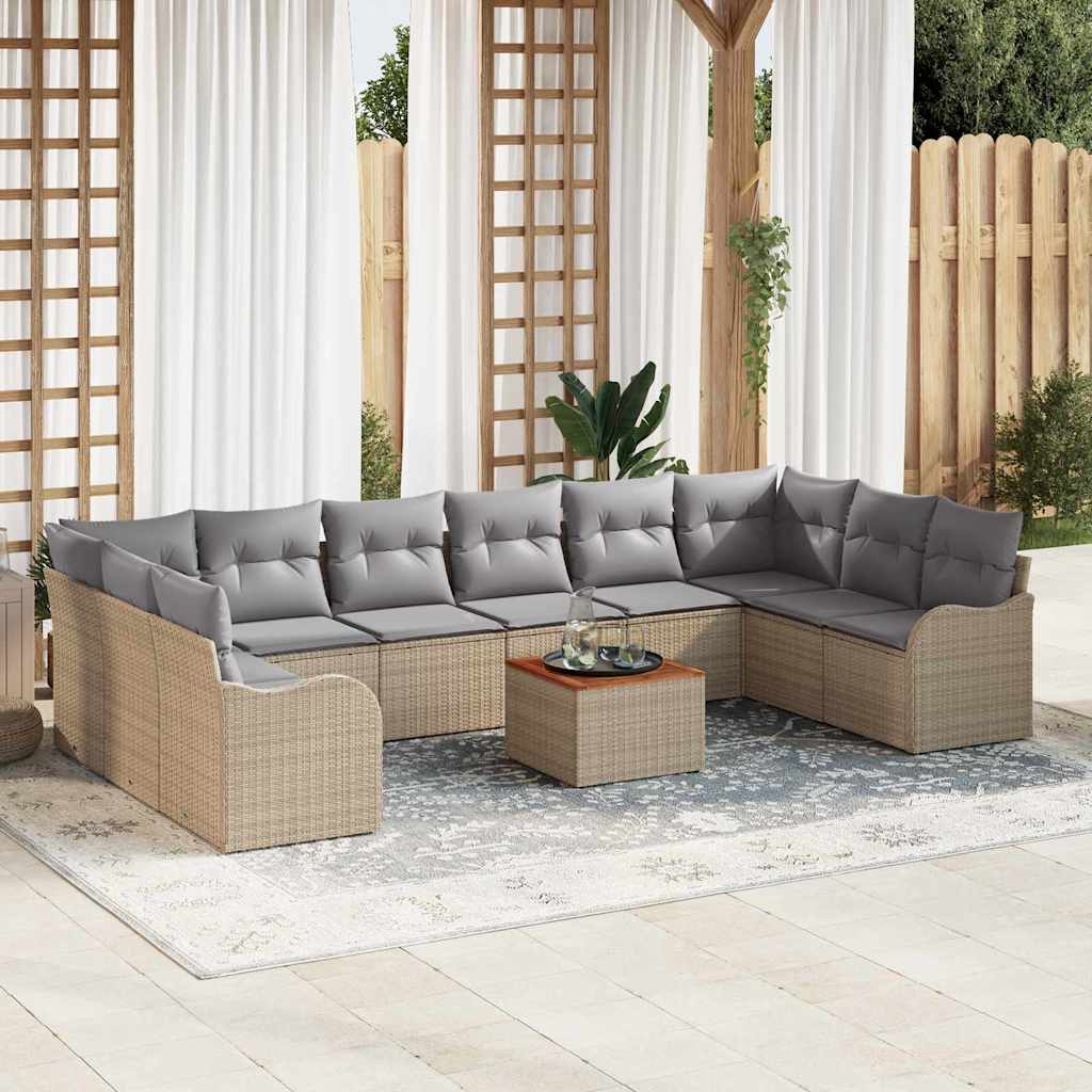 Gartensofa-set 11 stk. Beige und Hellgrau Poly-Rattan