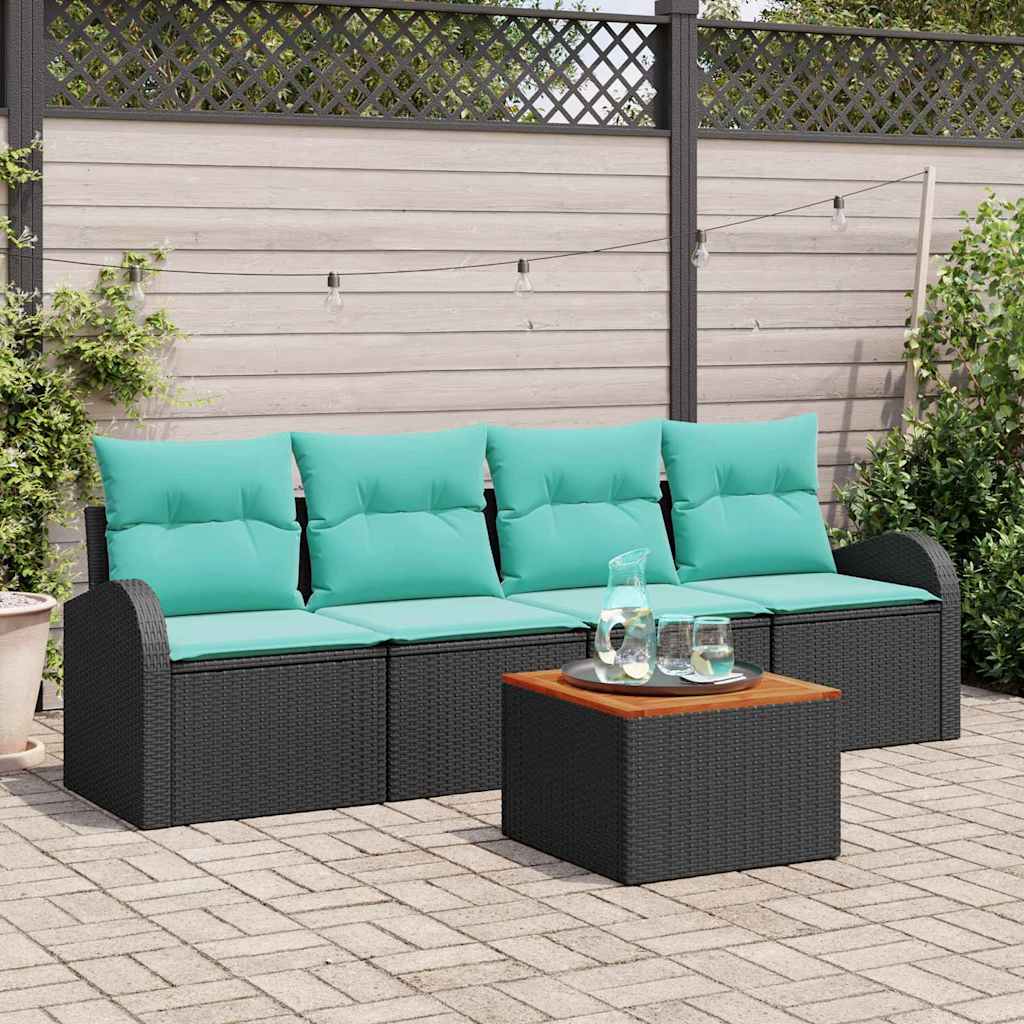 Gartensofa-set 5 stk. Schwarz und Türkis Poly-Rattan