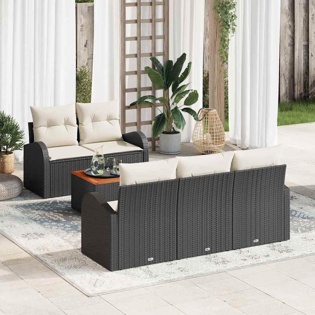 Gartensofa-set 6 stk. Schwarz und Creme Poly-Rattan