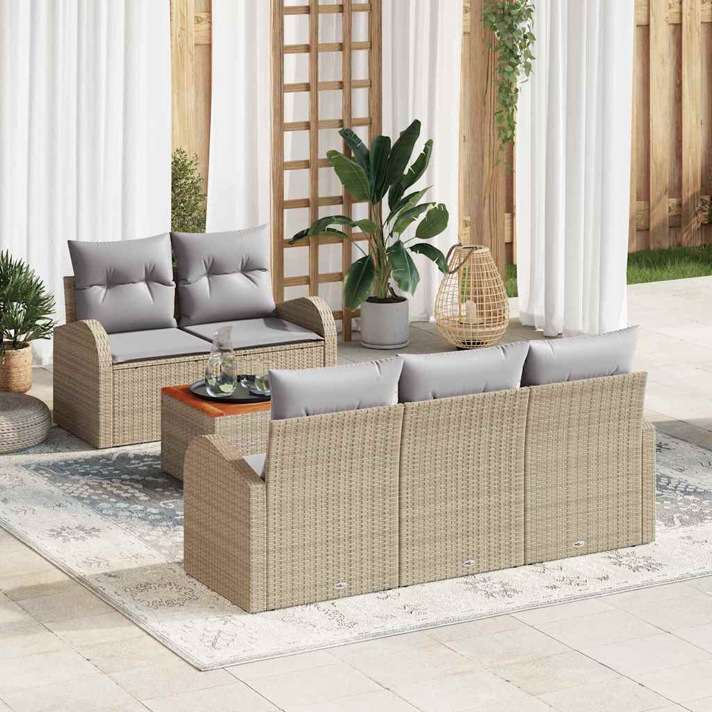Gartensofa-set 6 stk. Beige und Hellgrau Poly-Rattan