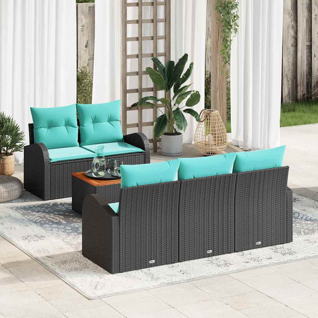 Gartensofa-set 6 stk. Schwarz und Türkis Poly-Rattan