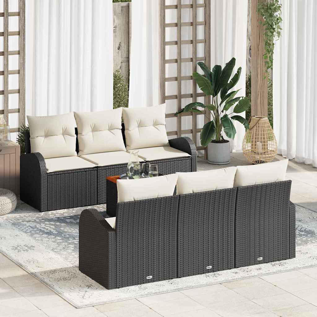 Gartensofa-set 7 stk. Schwarz und Creme Poly-Rattan