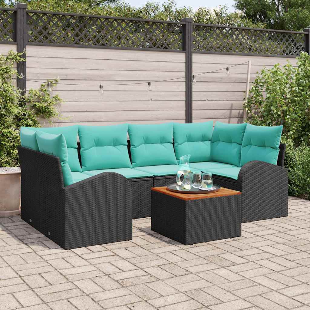 Gartensofa-set 7 stk. Schwarz und Türkis Poly-Rattan