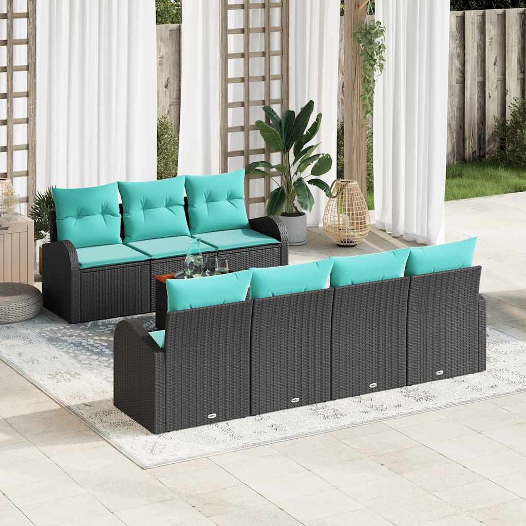 Gartensofa-set 8 stk. Schwarz und Türkis Poly-Rattan