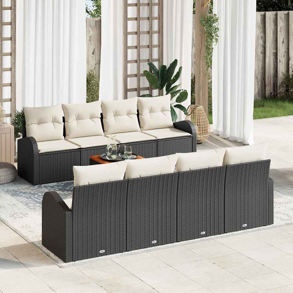 Gartensofa-set 9 stk. Schwarz und Creme Poly-Rattan