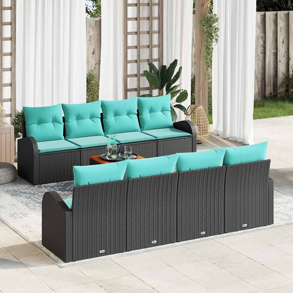 Gartensofa-set 9 stk. Schwarz und Türkis Poly-Rattan
