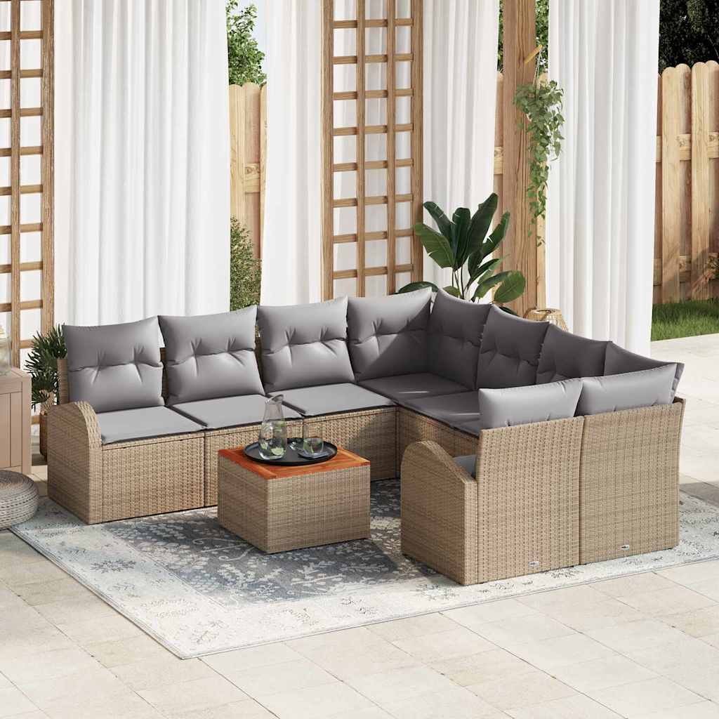 Gartensofa-set 9 stk. Beige und Hellgrau Poly-Rattan