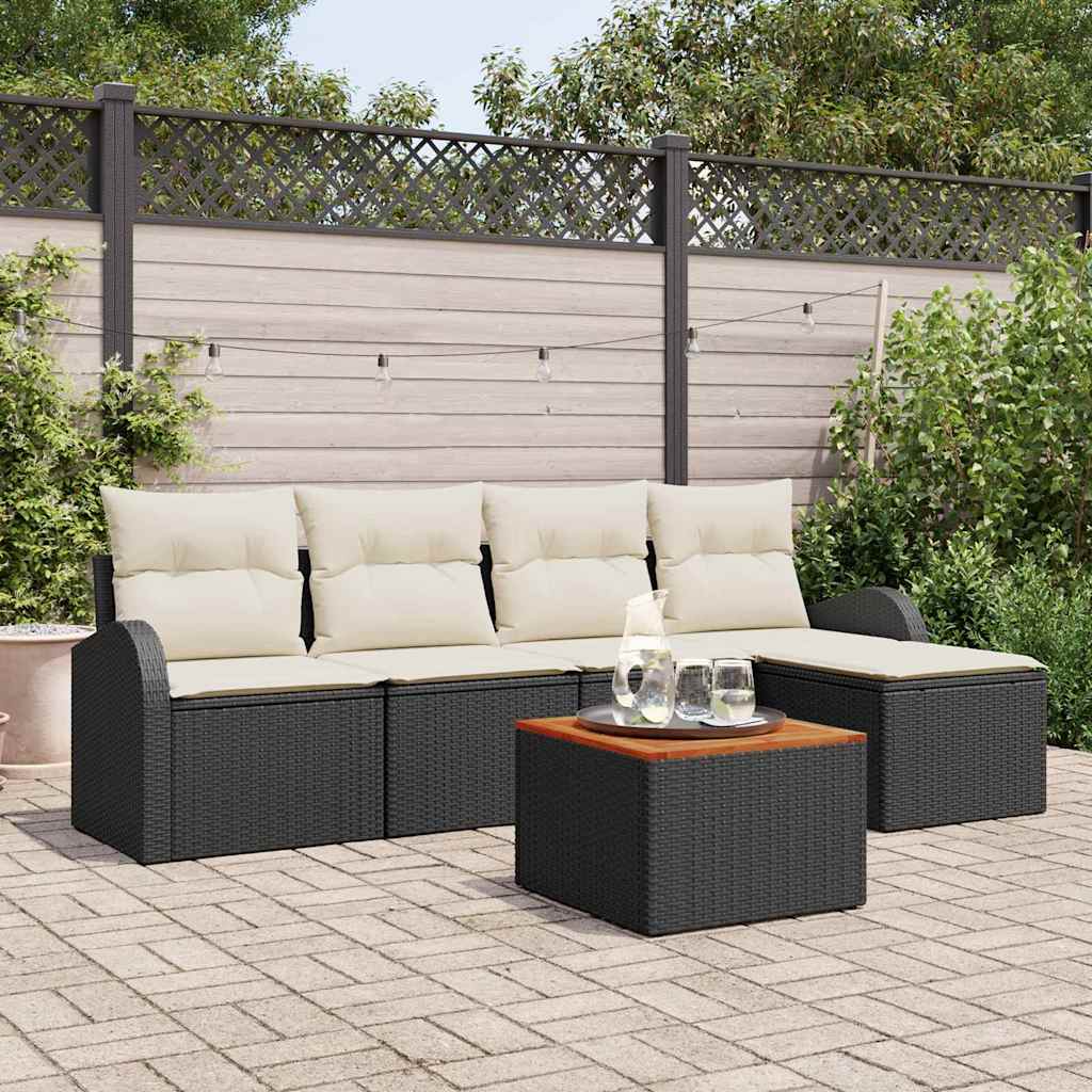 Gartensofa-set 6 stk. Schwarz und Creme Poly-Rattan