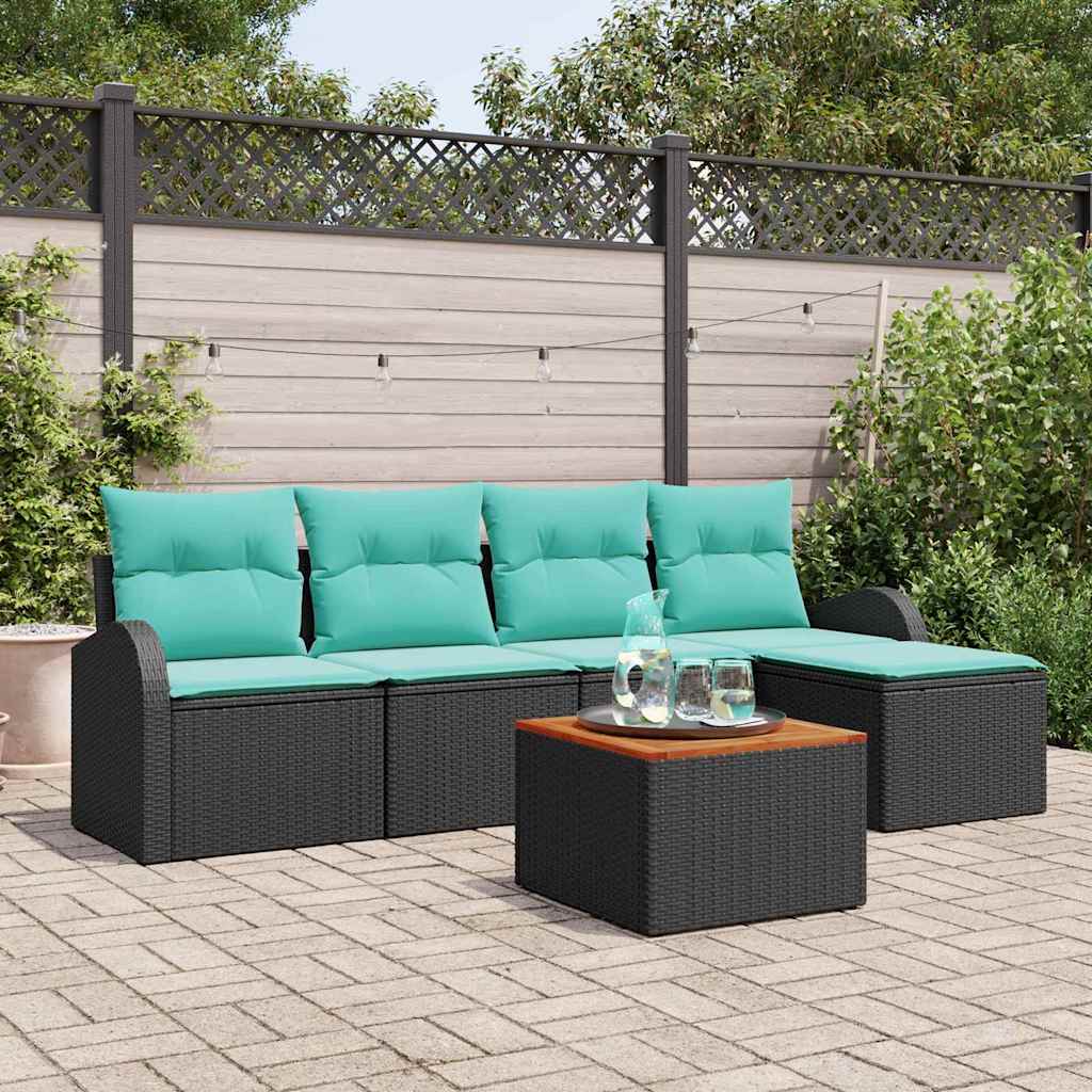 Gartensofa-set 6 stk. Schwarz und Türkis Poly-Rattan