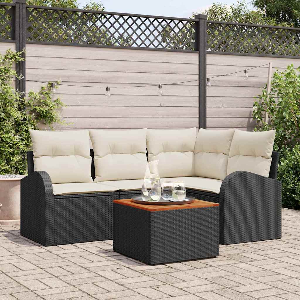 Gartensofa-set 5 stk. Schwarz und Creme Poly-Rattan