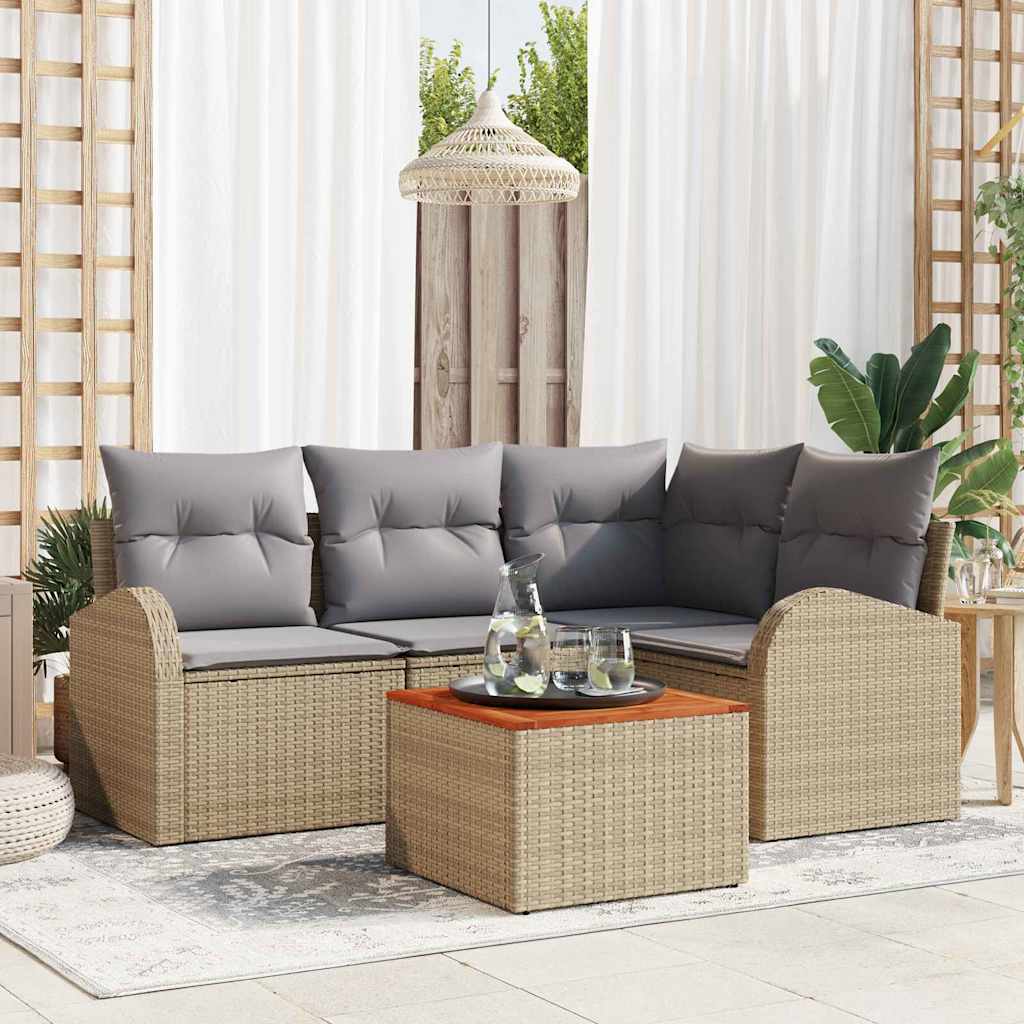 Gartensofa-set 5 stk. Beige und Hellgrau Poly-Rattan