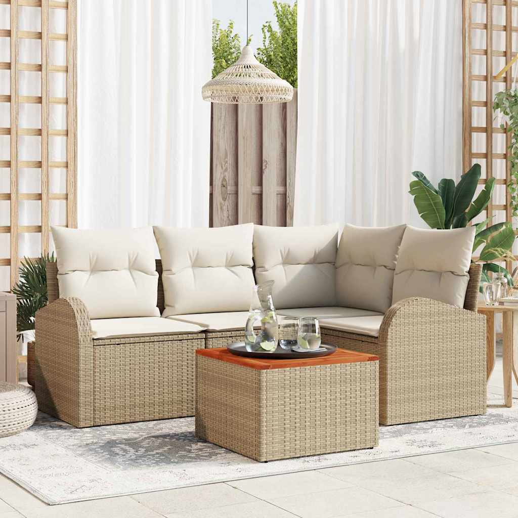 Gartensofa-set 5 stk. Beige und Creme Poly-Rattan