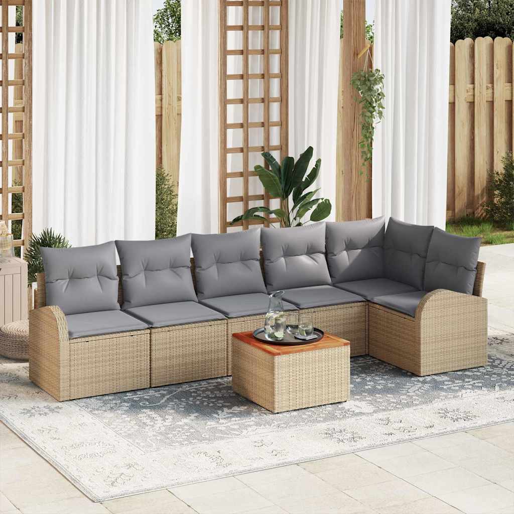 Gartensofa-set 7 stk. Beige und Hellgrau Poly-Rattan