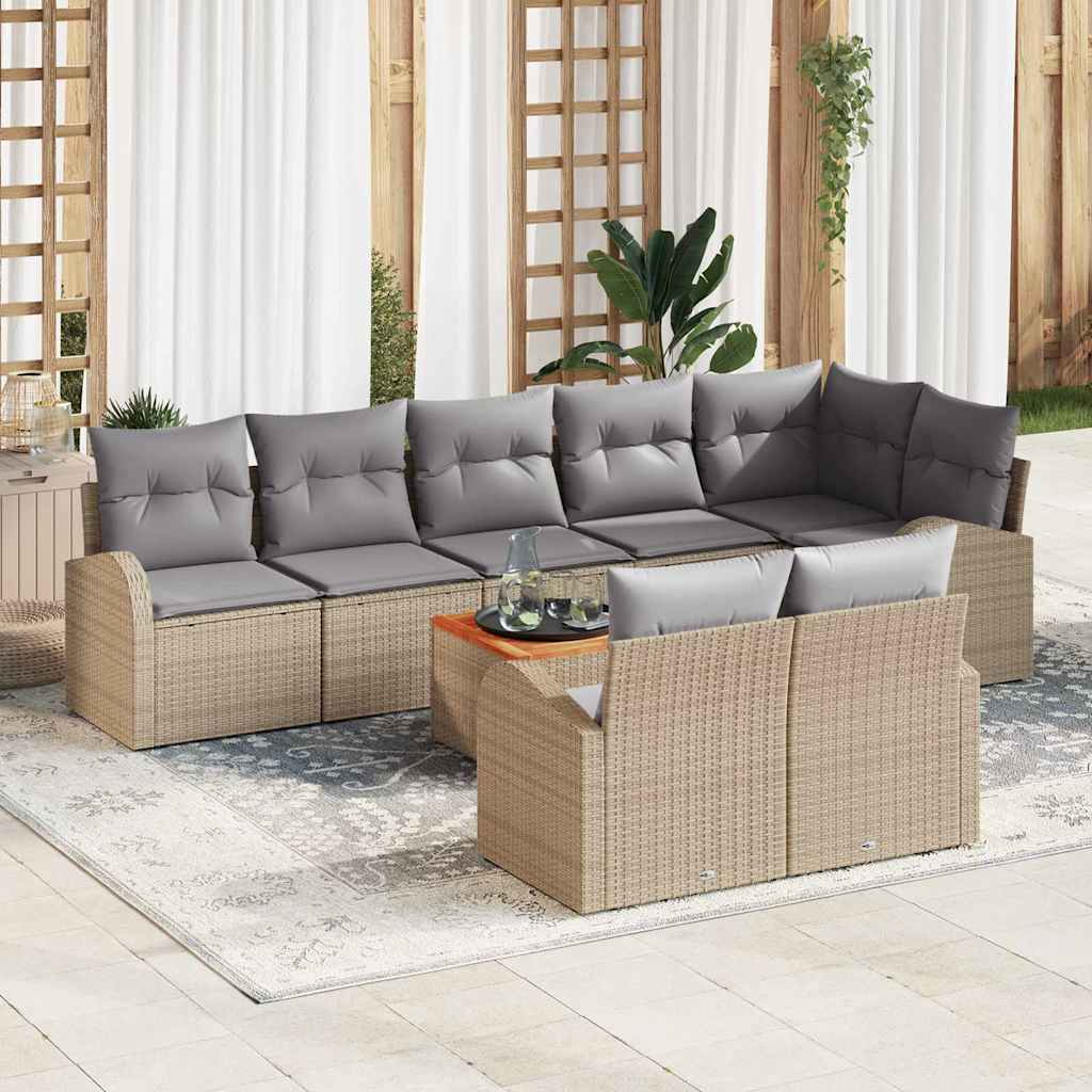 Gartensofa-set 9 stk. Beige und Hellgrau Poly-Rattan