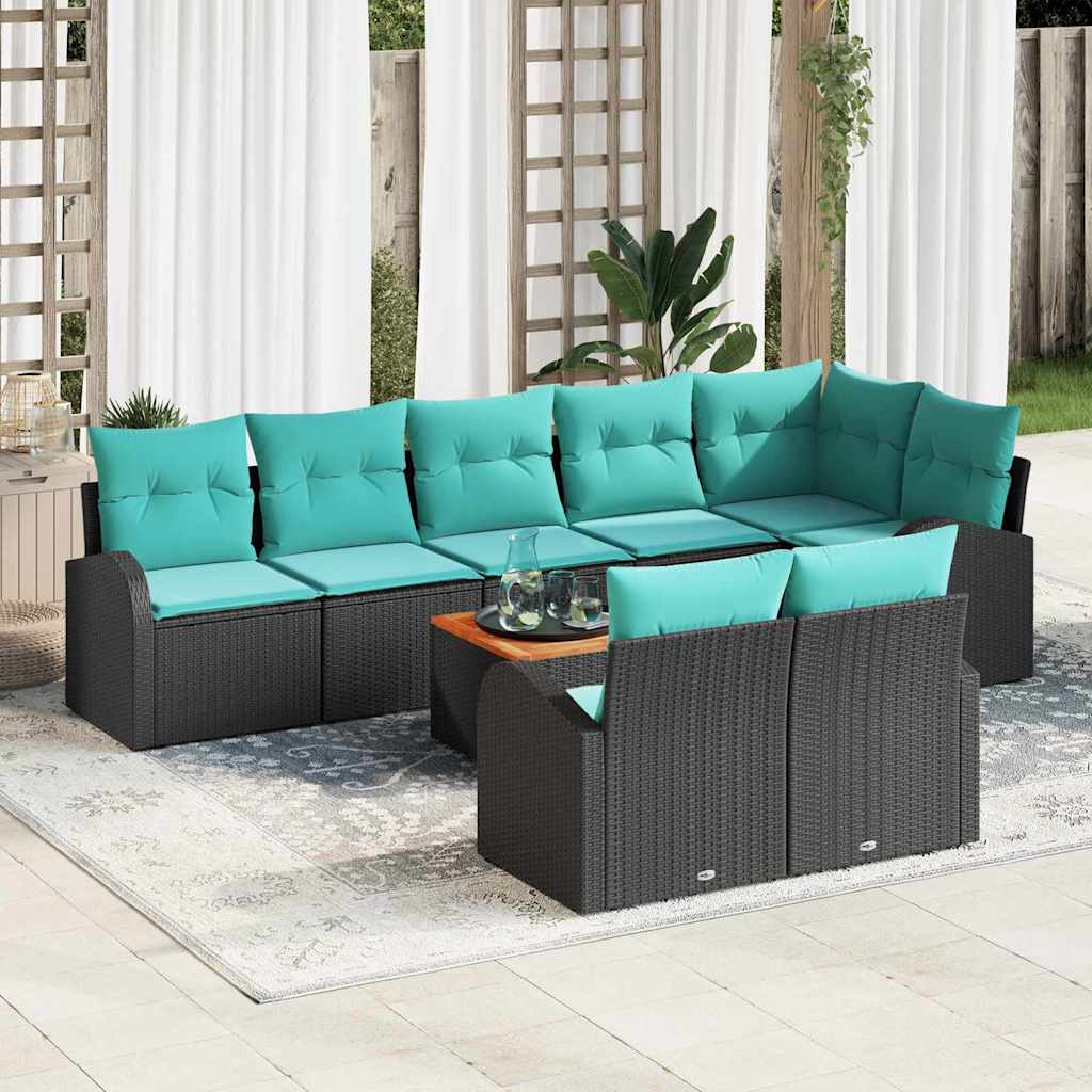 Gartensofa-set 9 stk. Schwarz und Türkis Poly-Rattan