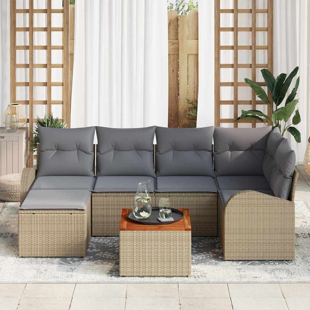 Gartensofa-set 7 stk. Beige und Hellgrau Poly-Rattan